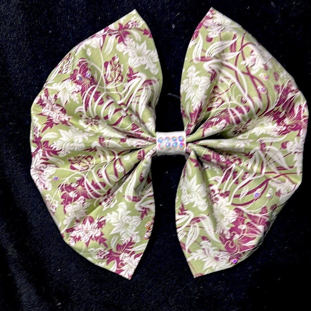 Blinged Out Floral Green and Purple Hair Bow